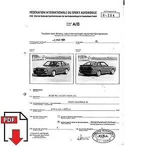 1984 Audi Sport Quattro S1 FIA homologation form PDF download